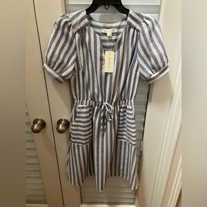 Monteau Blue and White Striped Dress with Pockets